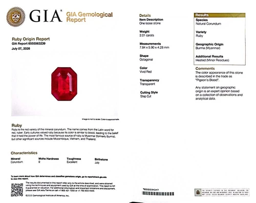 Octagon Ruby Gemstone 2.01 Carat Vivid Intense