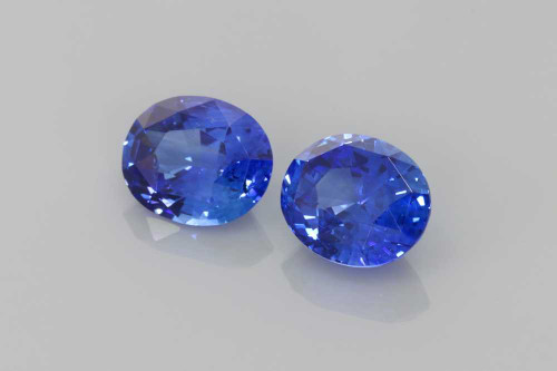 Oval Blue Sapphire Gemstone Matched Pair 2.13 Carat Vivid Rich