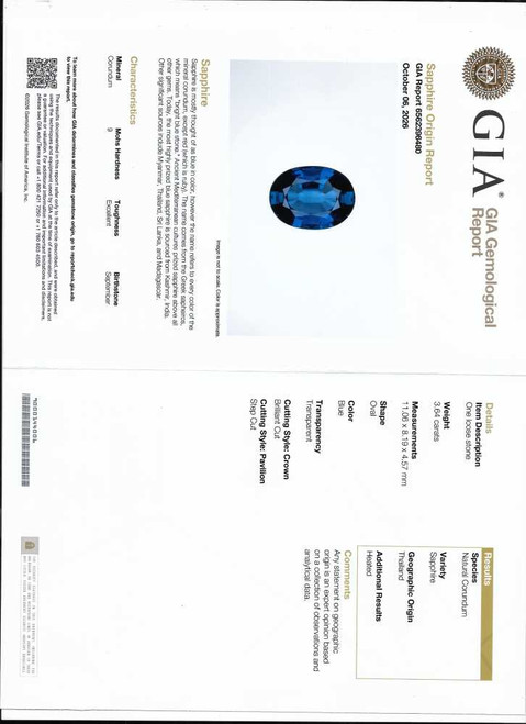 Oval Blue Sapphire Gemstone 3.64 Carat Vivid Intense