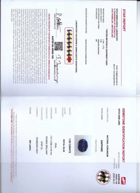 Oval Blue Sapphire Gemstone 1.5 Carat Deep