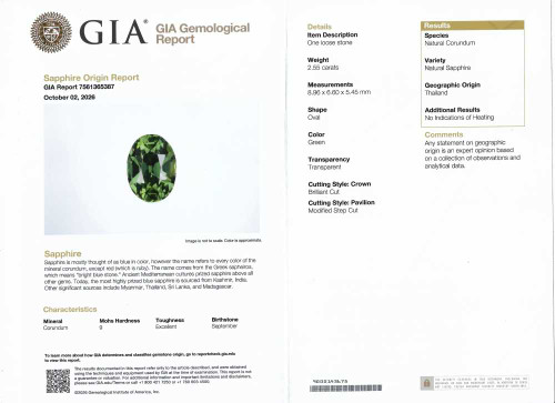 Oval Green Sapphire Gemstone 2.55 Carat Vivid Intense