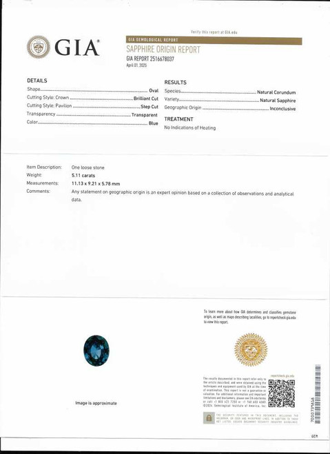 Oval Teal Sapphire Gemstone 5.13 Carat Vivid Intense