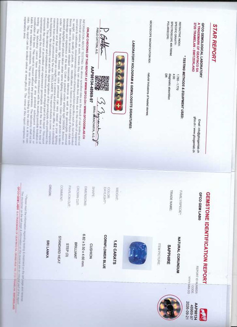 Rectangular Cushion Blue Sapphire Gemstone 1.62 Carat Vivid Intense