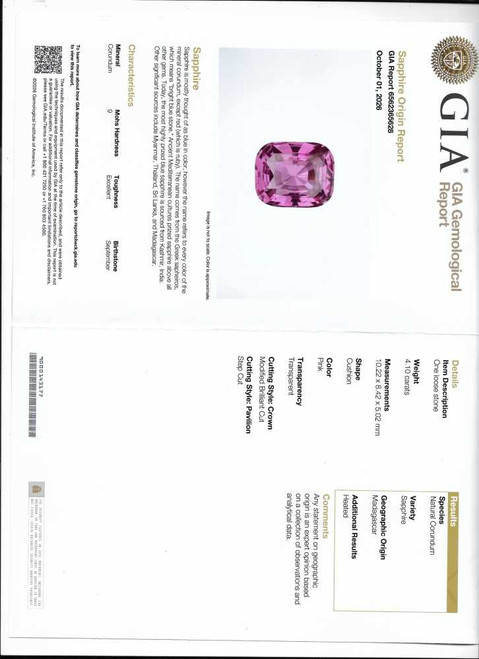 Rectangular Cushion Pink Sapphire Gemstone 4.1 Carat Vivid Intense