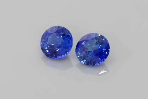 Round Blue Sapphire Gemstone Matched Pair 1.6 Carat Vivid Intense