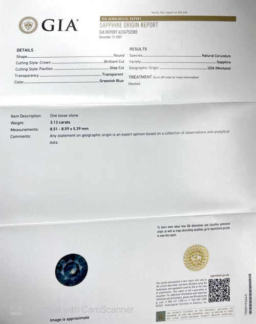 Round Teal Sapphire Gemstone 3.12 Carat Vivid Intense