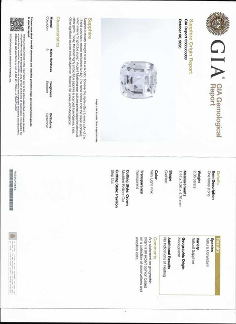 Square Cushion White Sapphire Gemstone 2.36 Carat Vivid Intense