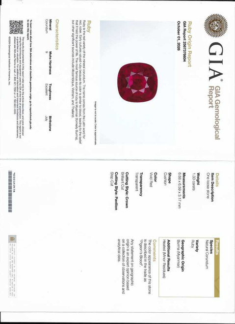 Square Cushion Ruby Gemstone 1.33 Carat Vivid Intense