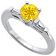 Pretty Round Yellow 1.00 Carat 6mm Sapphire Gemstone Engagement Ring With Diamond Baguette Side Gems