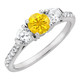 Yellow 1.00 Carat 6mm Sapphire Engagement Ring - Diamond Side Gems and Diamond Accents Along Band
