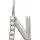 14 Karat White Gold Cultured White Pearl Initial N Charm