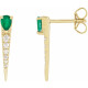 14 Karat Yellow Gold Natural Emerald and 0.13 Carat Natural Diamond Spike Earrings