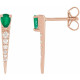 14 Karat Rose Gold Natural Emerald and 0.13 Carat Natural Diamond Spike Earrings