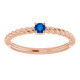Rose Gold 14 Karat 3 mm Natural Blue Sapphire Solitaire Rope Ring