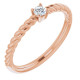 Rose Gold 14 Karat 3 mm Round Cut Natural White Sapphire Solitaire Rope Ring