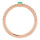 Rose Gold 14 Karat 3 mm Lab Grown Emerald Solitaire Rope Ring