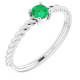 White Gold Ring 14 Karat 4 mm Natural Emerald Solitaire Rope Ring