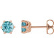 14 Karat Rose Gold 4 mm Natural Blue Zircon and .03 Carat Natural Diamond Crown Earrings