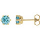 14 Karat Yellow Gold 6 mm Natural Blue Zircon and .03 Carat Natural Diamond Crown Earrings