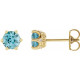 14 Karat Yellow Gold 5 mm Natural Blue Zircon and .03 Carat Natural Diamond Crown Earrings