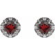 Sterling Silver 4 mm Natural Mozambique Garnet and 0.10 Carat Natural Diamond Halo Style Earrings