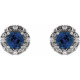 Sterling Silver 4 mm Natural Blue Sapphire and 0.10 Carat Natural Diamond Halo Style Earrings