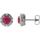 14 Karat White Gold 4 mm Lab Grown Ruby and 0.10 Carat Natural Diamond Halo Style Earrings