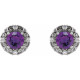 Platinum 4 mm Natural Amethyst and 0.10 Carat Natural Diamond Halo Style Earrings