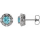 14 Karat White Gold 4 mm Natural Blue Zircon and 0.10 Carat Natural Diamond Halo Style Earrings