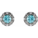 14 Karat White Gold 4 mm Natural Blue Zircon and 0.10 Carat Natural Diamond Halo Style Earrings
