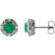 14 Karat White Gold 4 mm Natural Emerald and 0.10 Carat Natural Diamond Halo Style Earrings