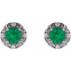 14 Karat White Gold 4 mm Natural Emerald and 0.10 Carat Natural Diamond Halo Style Earrings