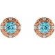 14 Karat Rose Gold 4 mm Natural Blue Zircon and 0.10 Carat Natural Diamond Halo Style Earrings