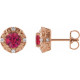 14 Karat Rose Gold 4 mm Natural Ruby and 0.10 Carat Natural Diamond Halo Style Earrings