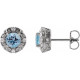 14 Karat White Gold 4 mm Natural Aquamarine and 0.10 Carat Natural Diamond Halo Style Earrings