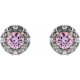 Platinum 4 mm Natural Pink Tourmaline and 0.10 Carat Natural Diamond Halo Style Earrings