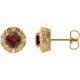 14 Karat Yellow Gold 4 mm Natural Mozambique Garnet and 0.10 Carat Natural Diamond Halo Style Earrings