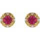 14 Karat Yellow Gold 4 mm Natural Ruby and 0.10 Carat Natural Diamond Halo Style Earrings