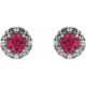 Sterling Silver 4 mm Lab Grown Ruby and 0.10 Carat Natural Diamond Halo Style Earrings