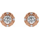 14 Karat Rose Gold 4 mm Natural White Sapphire and 0.10 Carat Natural Diamond Halo Style Earrings