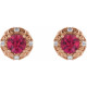 14 Karat Rose Gold 4 mm Lab Grown Ruby and 0.10 Carat Natural Diamond Halo Style Earrings