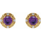 14 Karat Yellow Gold 4 mm Natural Amethyst and 0.10 Carat Natural Diamond Halo Style Earrings