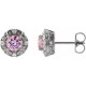 Sterling Silver 5 mm Natural Pink Tourmaline and 0.16 Carat Natural Diamond Halo Style Earrings