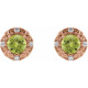 14 Karat Rose Gold 4 mm Natural Peridot and 0.10 Carat Natural Diamond Halo Style Earrings