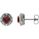 Platinum 4 mm Natural Mozambique Garnet and 0.10 Carat Natural Diamond Halo Style Earrings