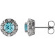 Sterling Silver 4 mm Natural Blue Zircon and 0.10 Carat Natural Diamond Halo Style Earrings