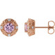 14 Karat Rose Gold 5 mm Natural Pink Tourmaline and 0.16 Carat Natural Diamond Halo Style Earrings