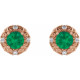 14 Karat Rose Gold 5 mm Natural Emerald and 0.16 Carat Natural Diamond Halo Style Earrings