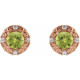 14 Karat Rose Gold 5 mm Natural Peridot and 0.16 Carat Natural Diamond Halo Style Earrings