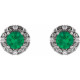 Platinum 5 mm Natural Emerald and 0.16 Carat Natural Diamond Halo Style Earrings